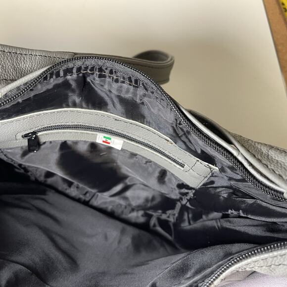 Gray Leather Shoulder Crossbody Bag Made in Mexico 14"x10" - Picture 9 of 10